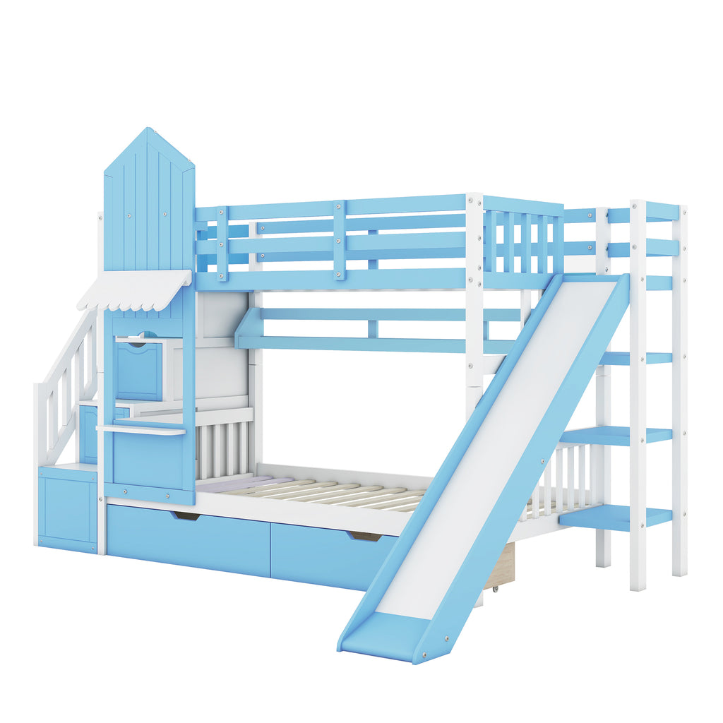 Kids Twin Bunk Bed with Slide and Drawers a7