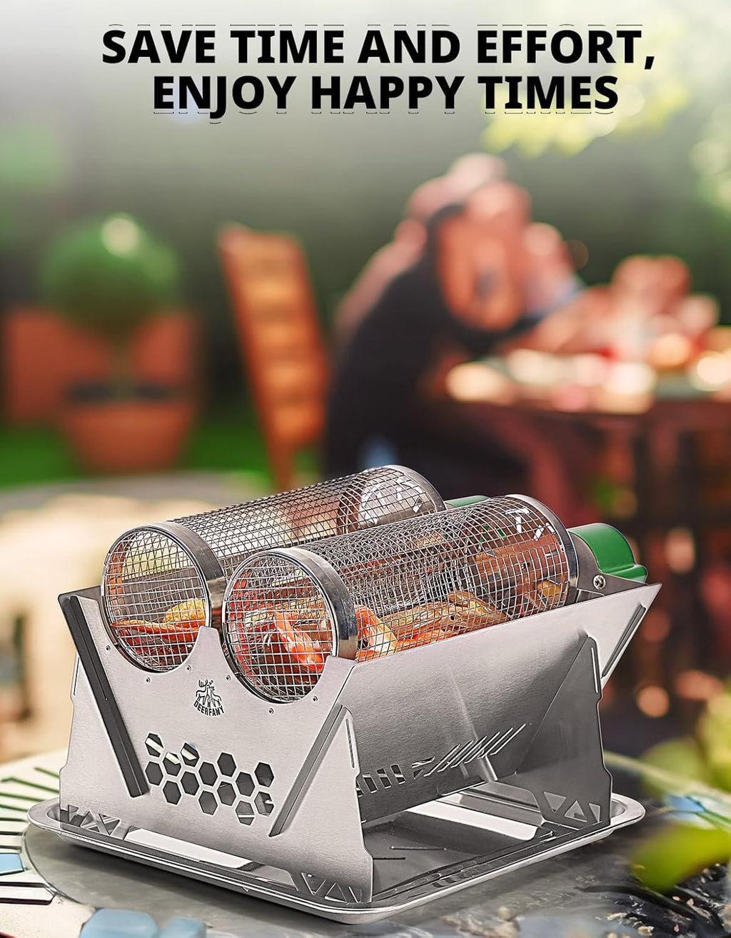 Charcoal Grill Rotisserie Kit, Electric BBQ with 3 Rotating Baskets A7k