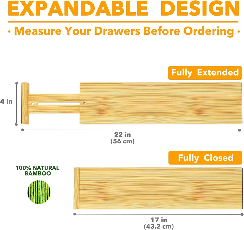 Bamboo Deep Drawer Dividers with Labels, Adjustable Organizer 2 Pack x7