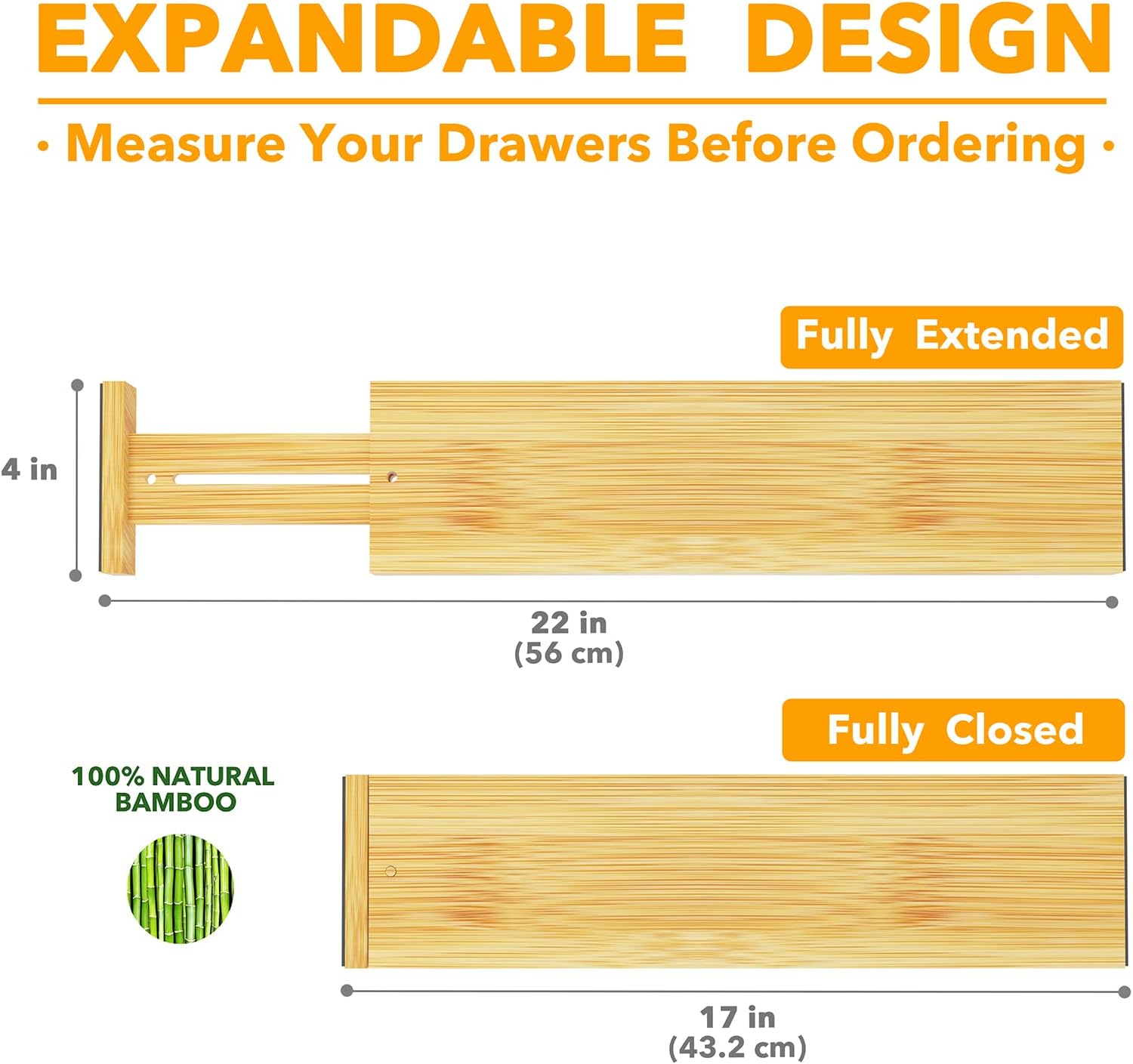 Bamboo Deep Drawer Dividers with Labels, Adjustable Organizer 2 Pack x7
