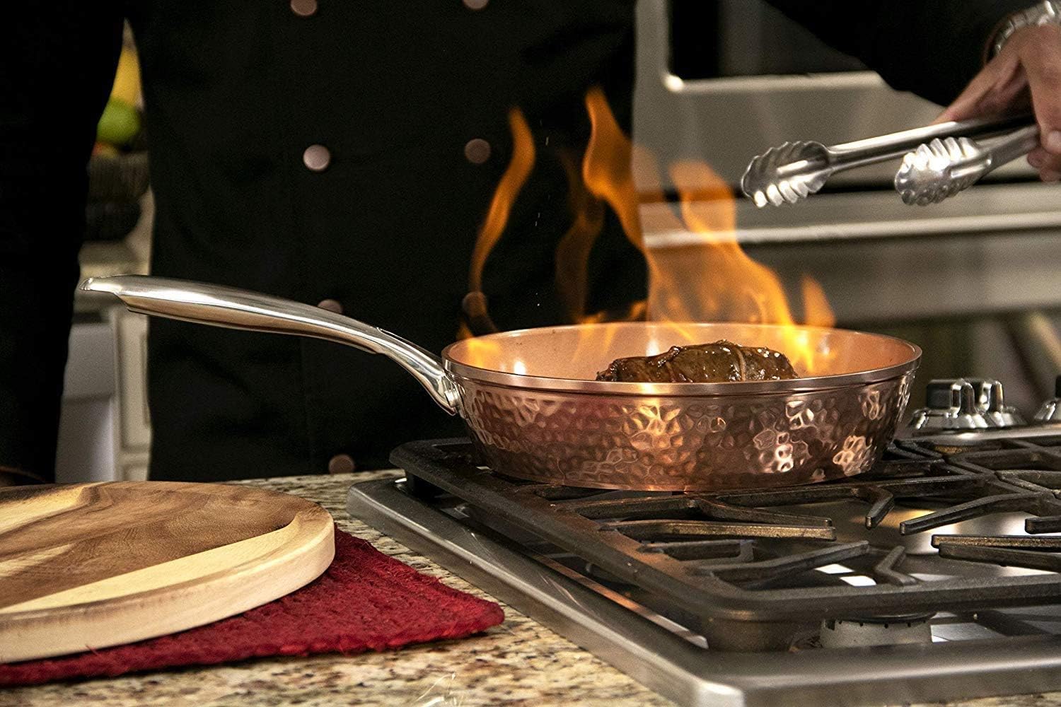 9.5" Hammered Fry Pan with Glass Lid, Nonstick Skillet A7