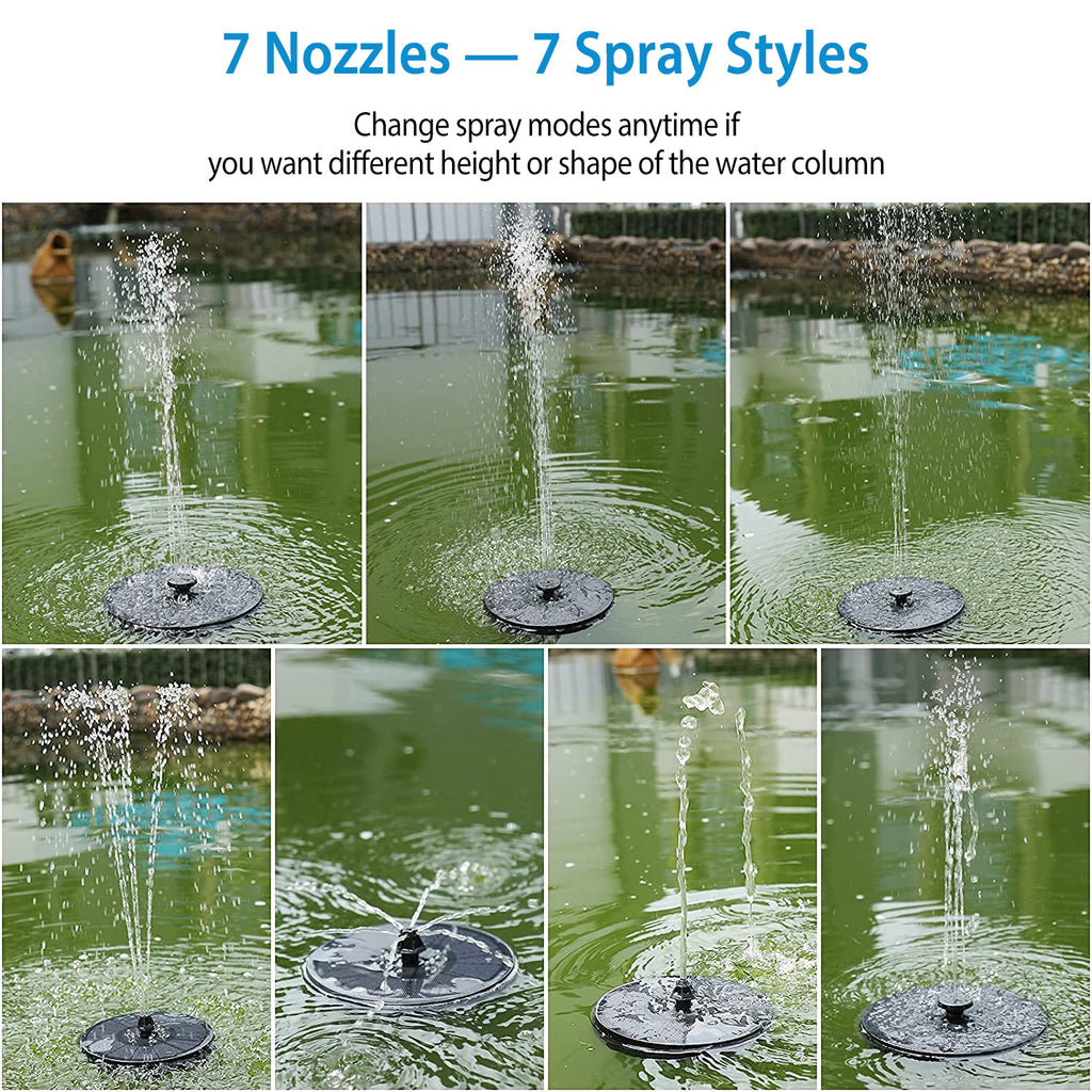 Solar Powered Fountain Pump Floating Bird Bath Pond Pump LED Lights 7 Nozzles k9