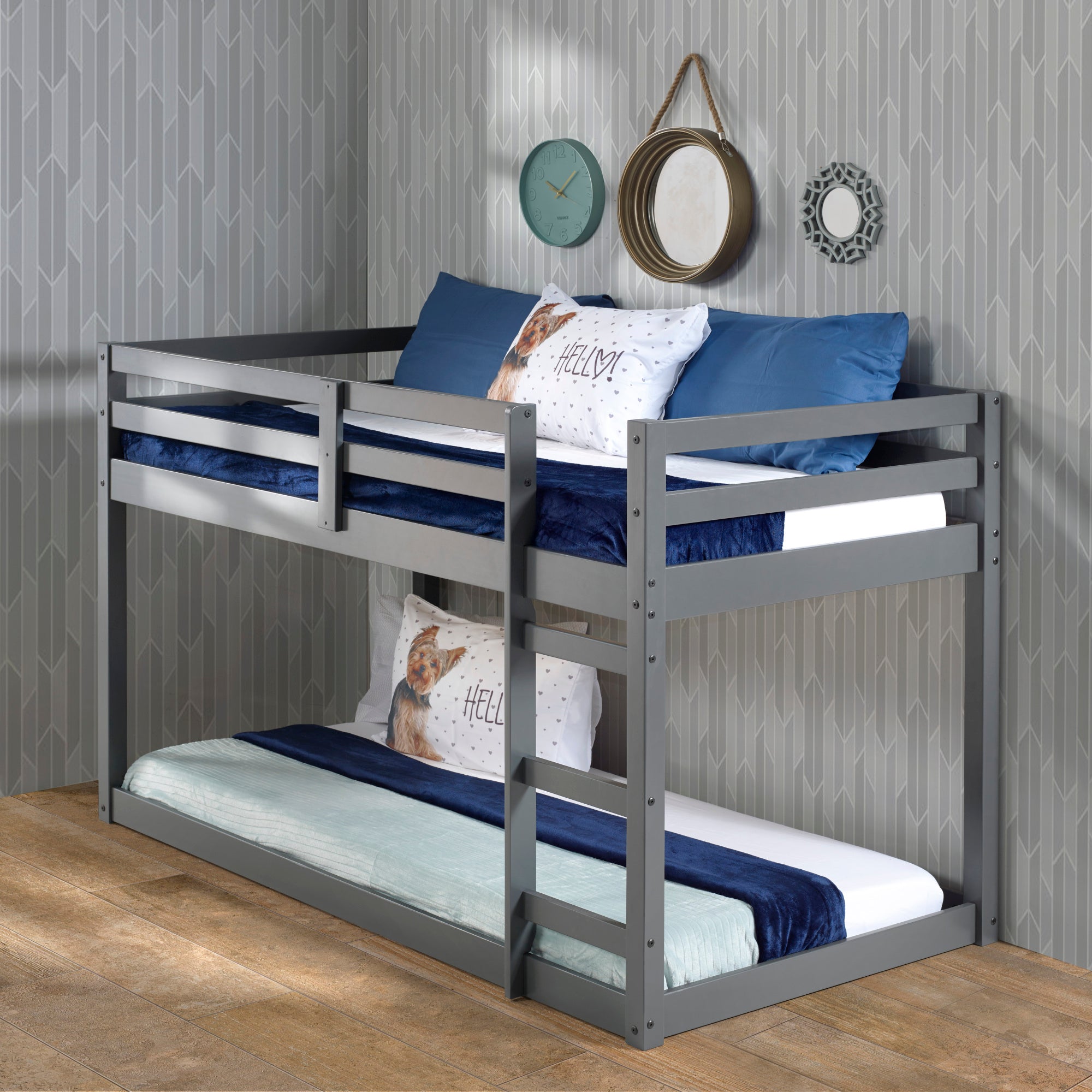 Twin Loft Bed with Wood Frame, Gray A7