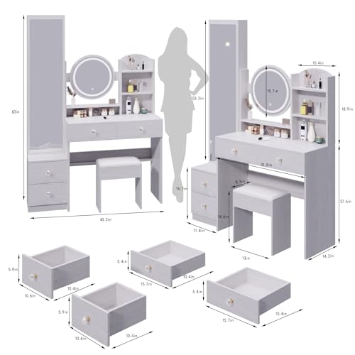 Makeup Vanity Set with Adjustable Lights and Full Body Mirror A7