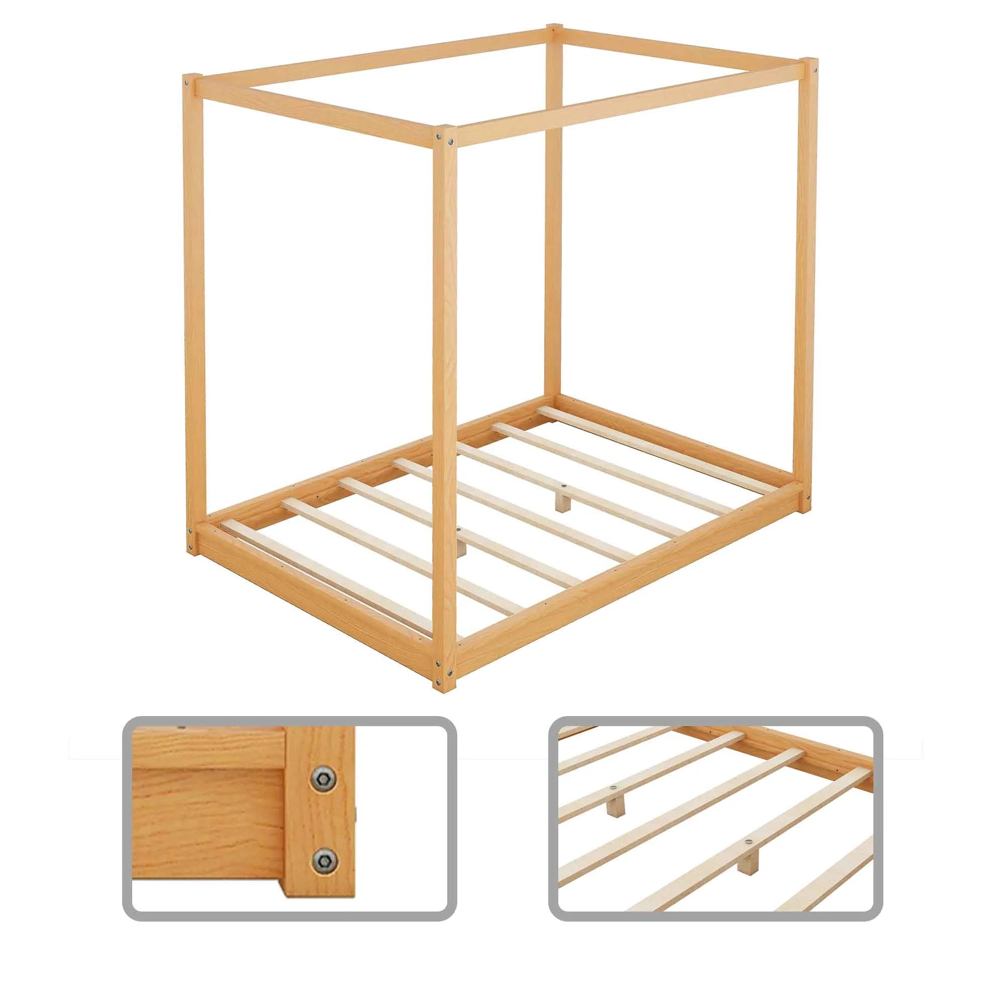 Wood Canopy Platform Bed with Support Legs A7