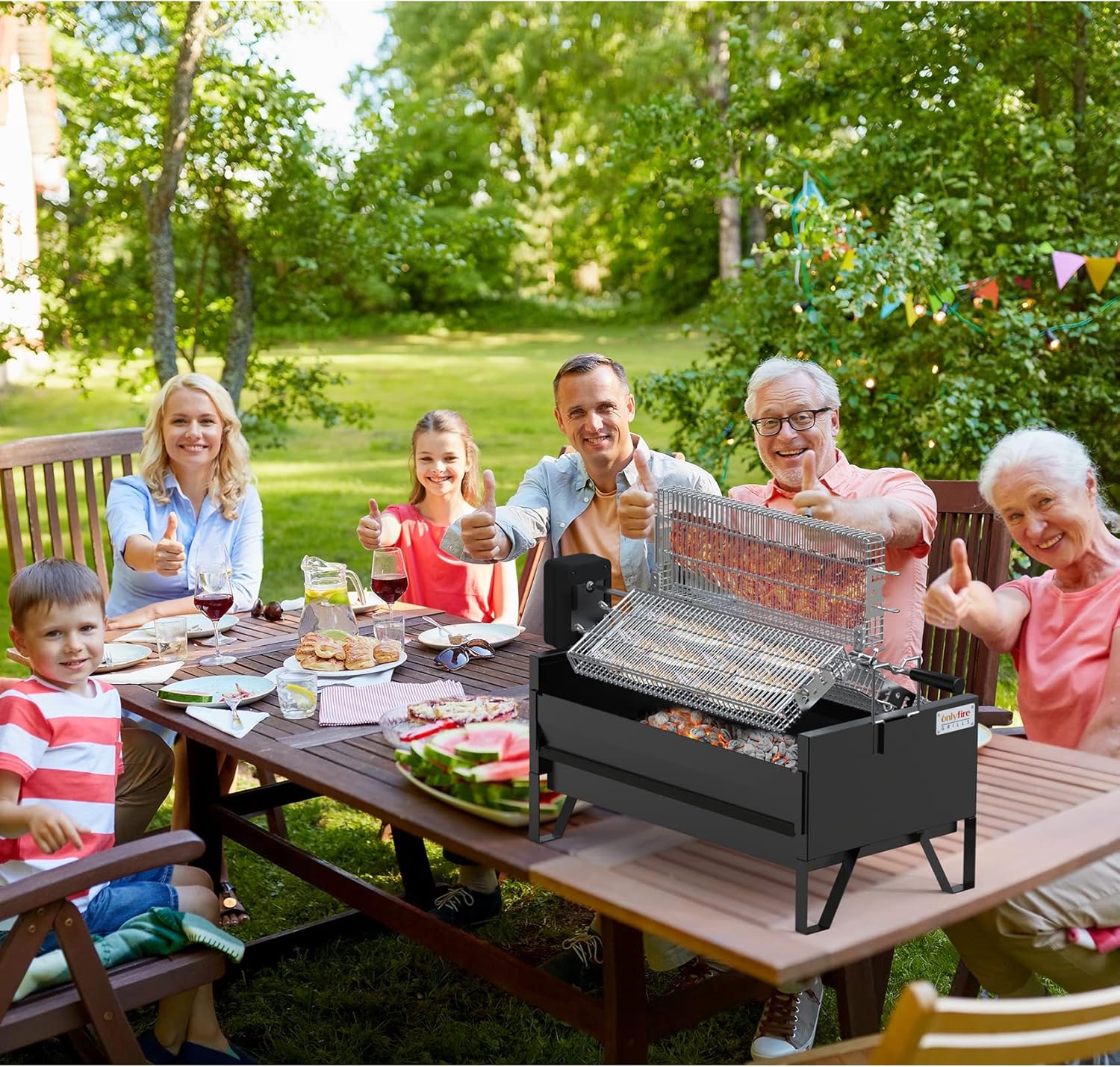 Charcoal Grill Rotisserie Kit with 3 Rotating Baskets and Grill Grate a7