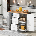 Rolling Kitchen Island With Seating,Rolling Island For Kitchen Island With Storage And Drop Leaf,Kitchen Trolley With Rubber Wood Top, 3 Drawers, 2 Slide-Out Shelves And Storage Shelves. (Grey blue)