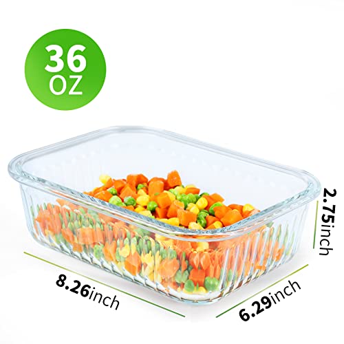 5 Pack 36 oz Glass Food Storage Containers with Lids Airtight Bento Boxes k7
