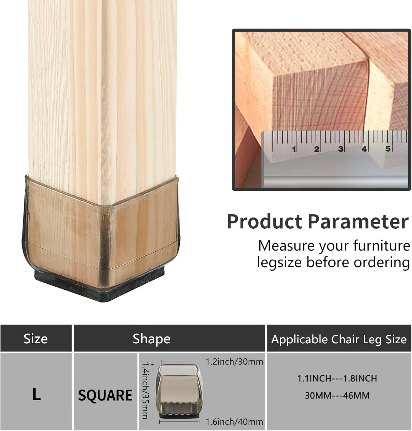 24 Square Chair Leg Floor Protectors Felt Furniture Pads Reduce Noise a7