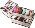 Underwear Sock Drawer Closet Organizer Set of 4 Collapsible Beige Fabric Foldable Storage Boxes Draw Organizers Divider for Panties Bra Socks Tie Belt Lingerie Clothing Fits Under Bed Drawer Closet