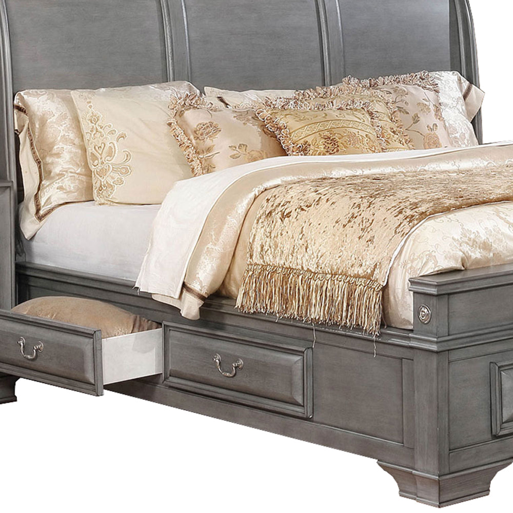 Queen Size Wooden Bed with Storage Drawers Gray k7