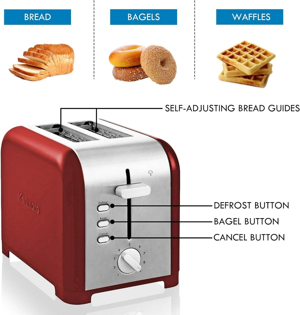 2 Slice Toaster Stainless Steel Bagel Defrost Extra Wide Slots A7