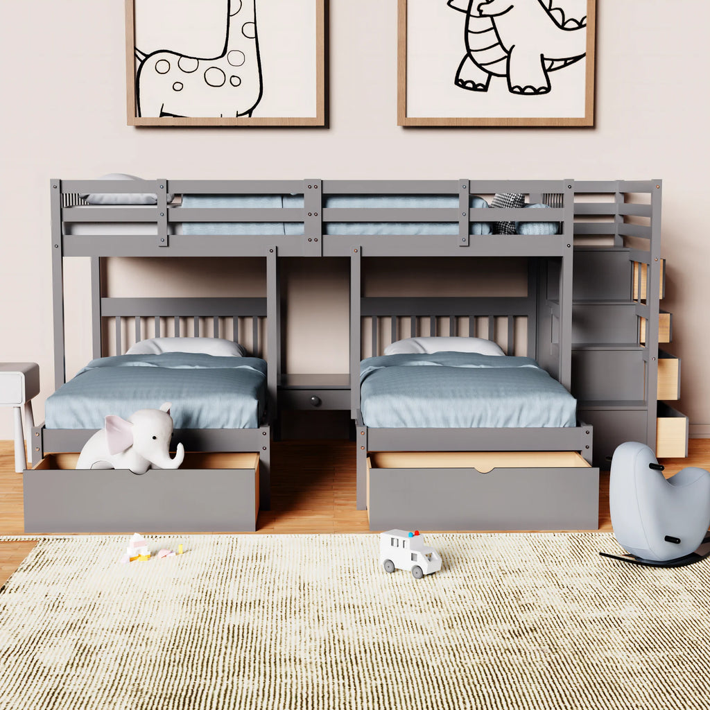 Twin & Twin Bunk Bed with Drawers and Guardrails k7