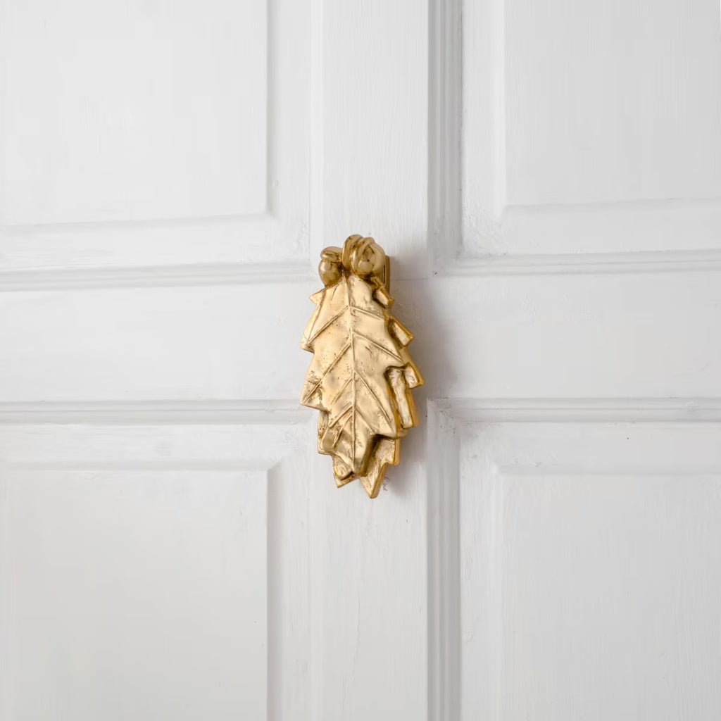 Renovators Supply Door Knockers for Front Door 6" Solid Brass Oak Leaf Shaped Door Knocker w/Screws