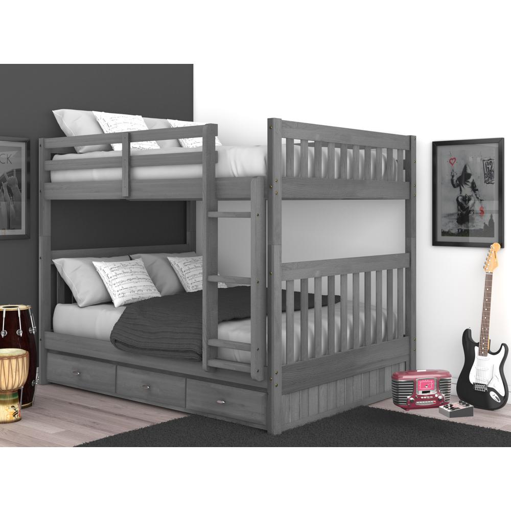 Wood Full over Full Bunk Bed with 3 Drawers Charcoal k7