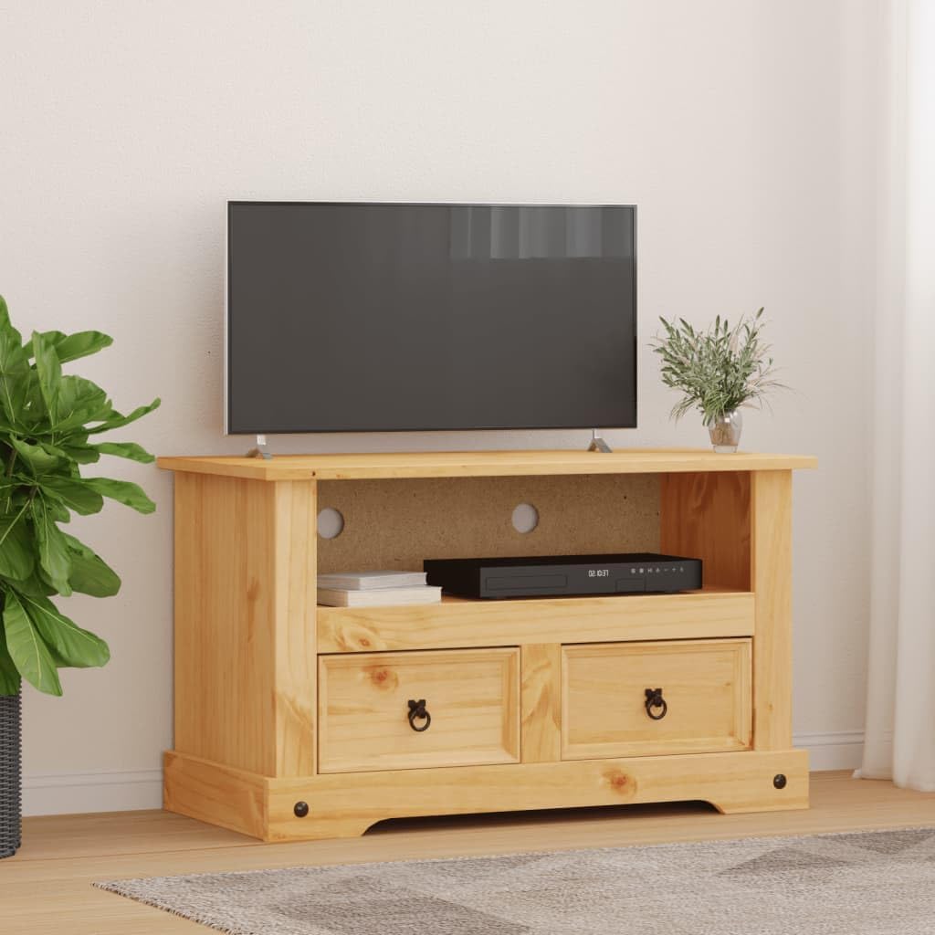 TV Stand, Tv Tray Center Console Low Tv Stand Retro Tv Stand Suitable for Entryway Small Spaces Bedroom Living Room Mexican Pine Corona Range 35.8"x16.9"x22"