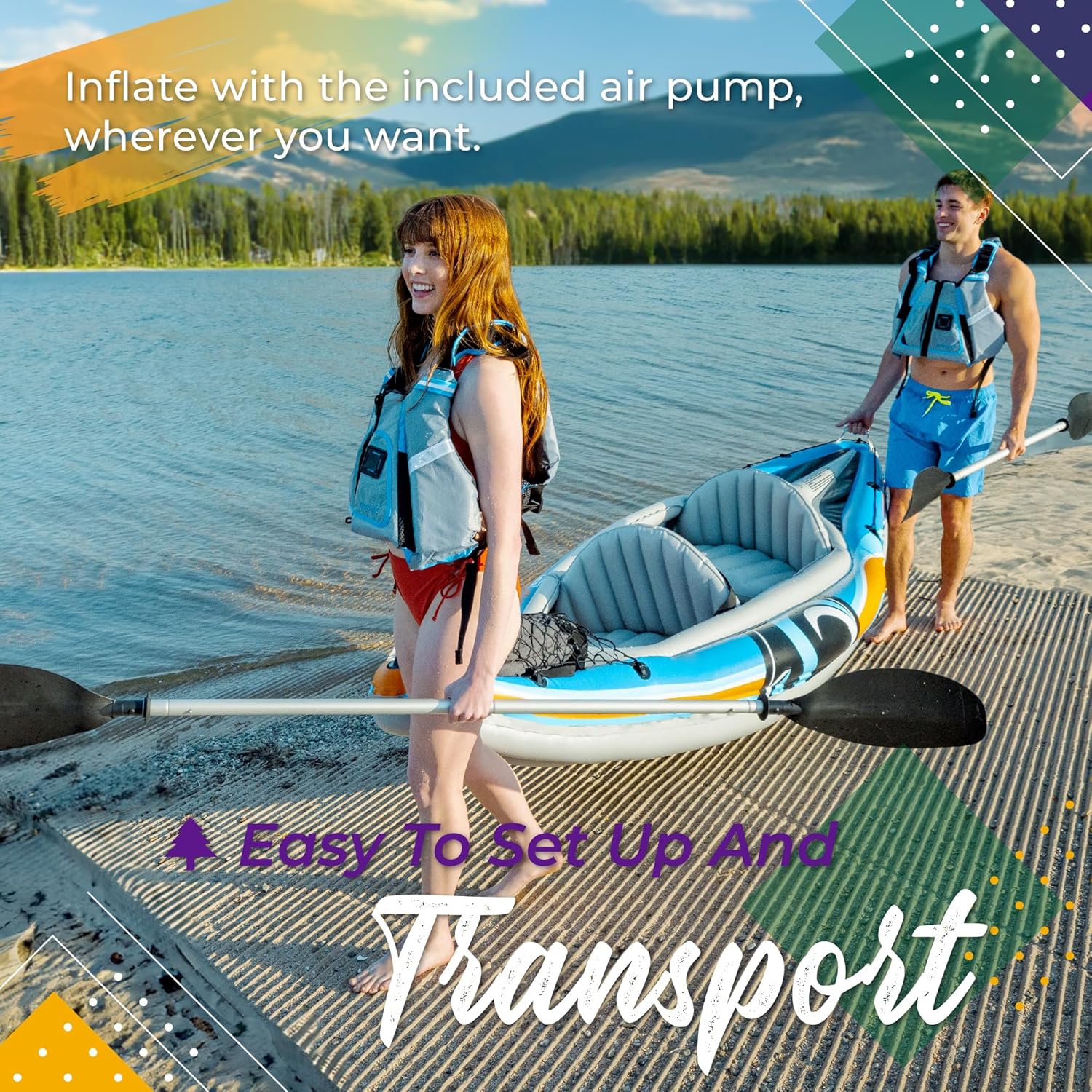 Inflatable Tandem Kayak with Aluminum Oars and Pump 7k