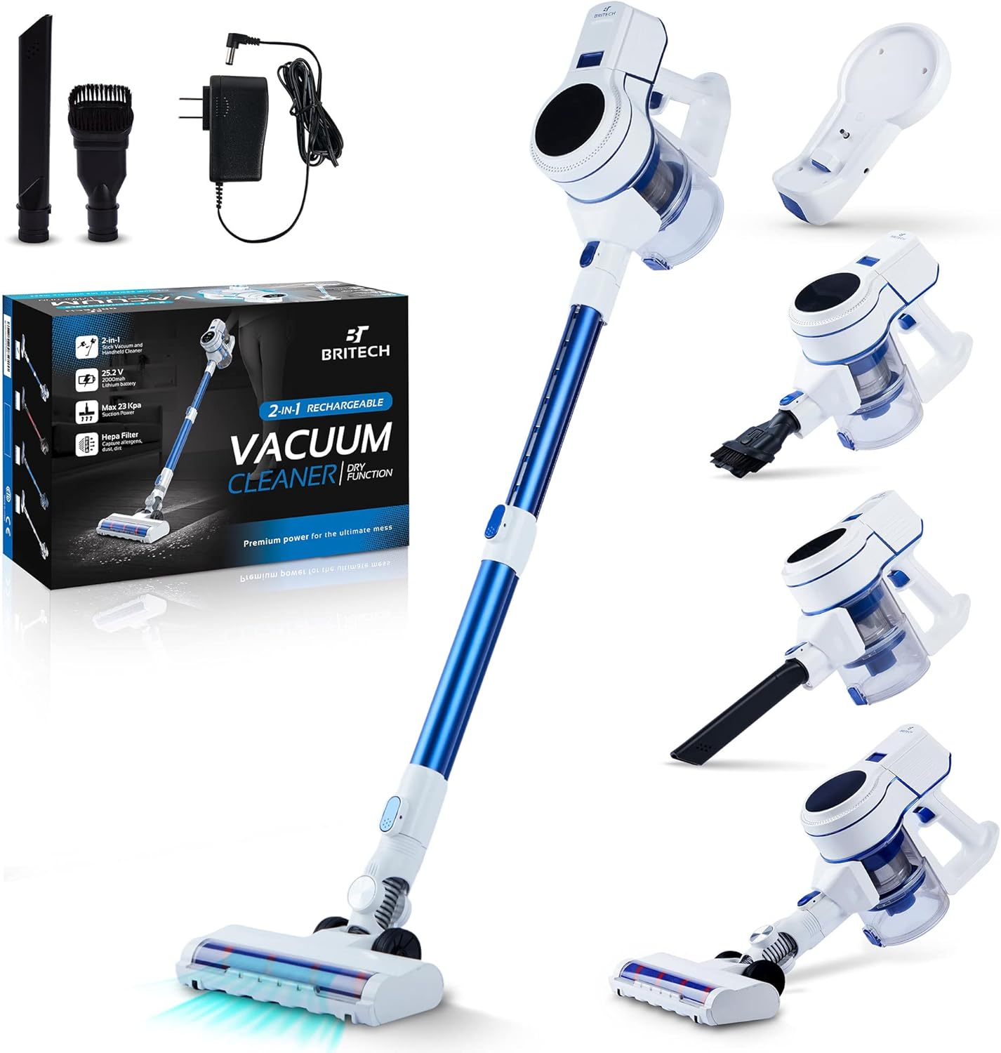 Cordless Stick Vacuum Cleaner 250W, 30min Runtime, LED Display, for Carpet & Hardwood A7