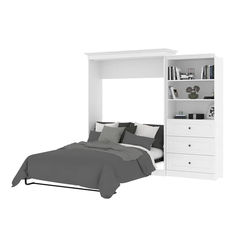 Wood Queen Murphy Bed with Drawers White k7