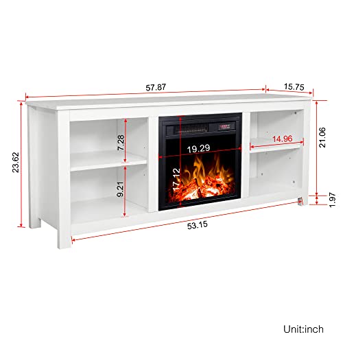 Electric Fireplace TV Stand for 65 Inch TV with 4 Shelves White k7