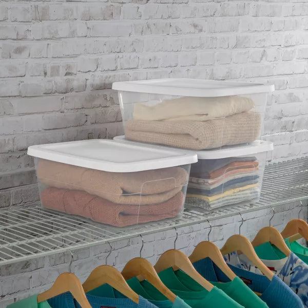 16qt Clear Storage Box with Lid White k7