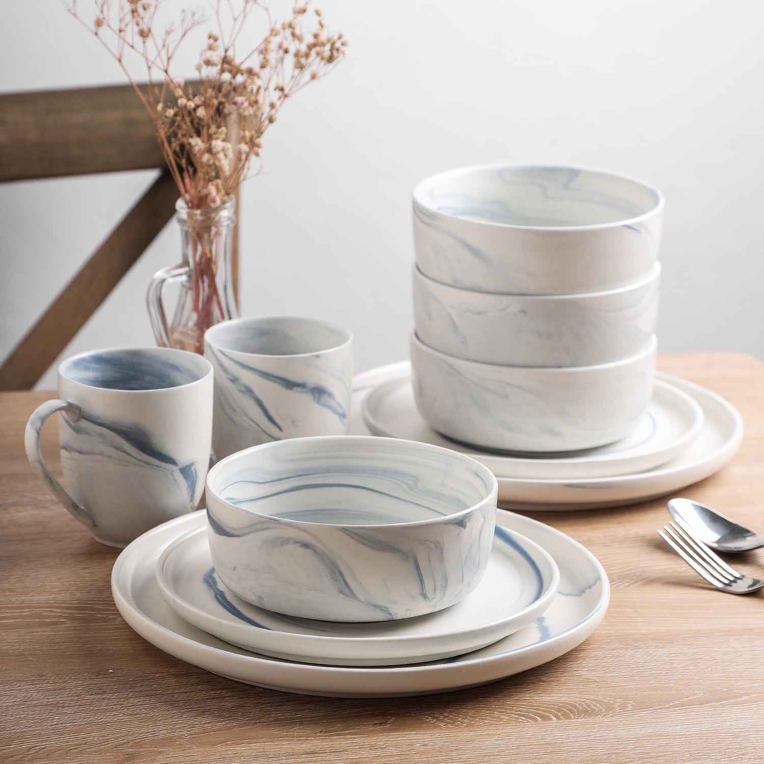 Porcelain Dinnerware Set 24-Piece Blue a7