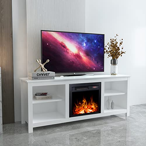 Electric Fireplace TV Stand for 65 Inch TV with 4 Shelves White k7