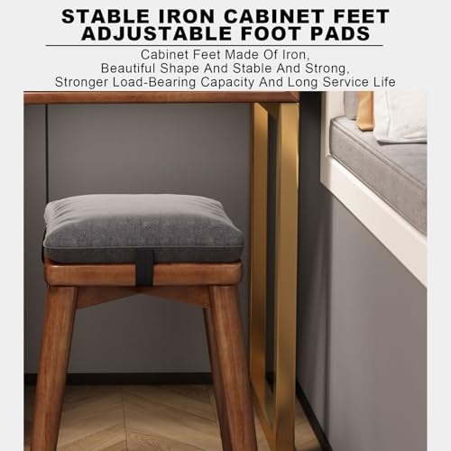 Wooden Vanity Desk with Mirror and Lights a7