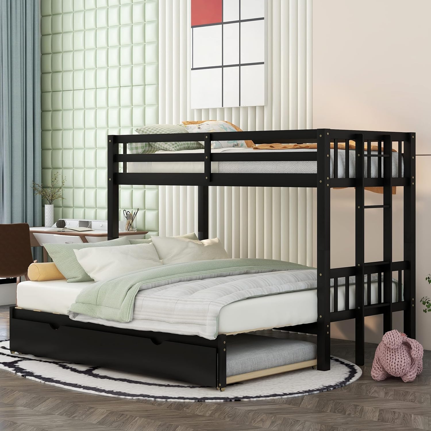 Over King With Trundle [Bunk Bed]S Over Pull-Out Bunk Beds, Solid Wood, No Box Spring Needed (Espresso)