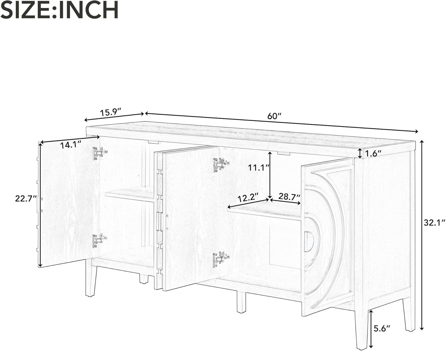 Retro Accent Storage Cabinet with Circular Groove Door A7k