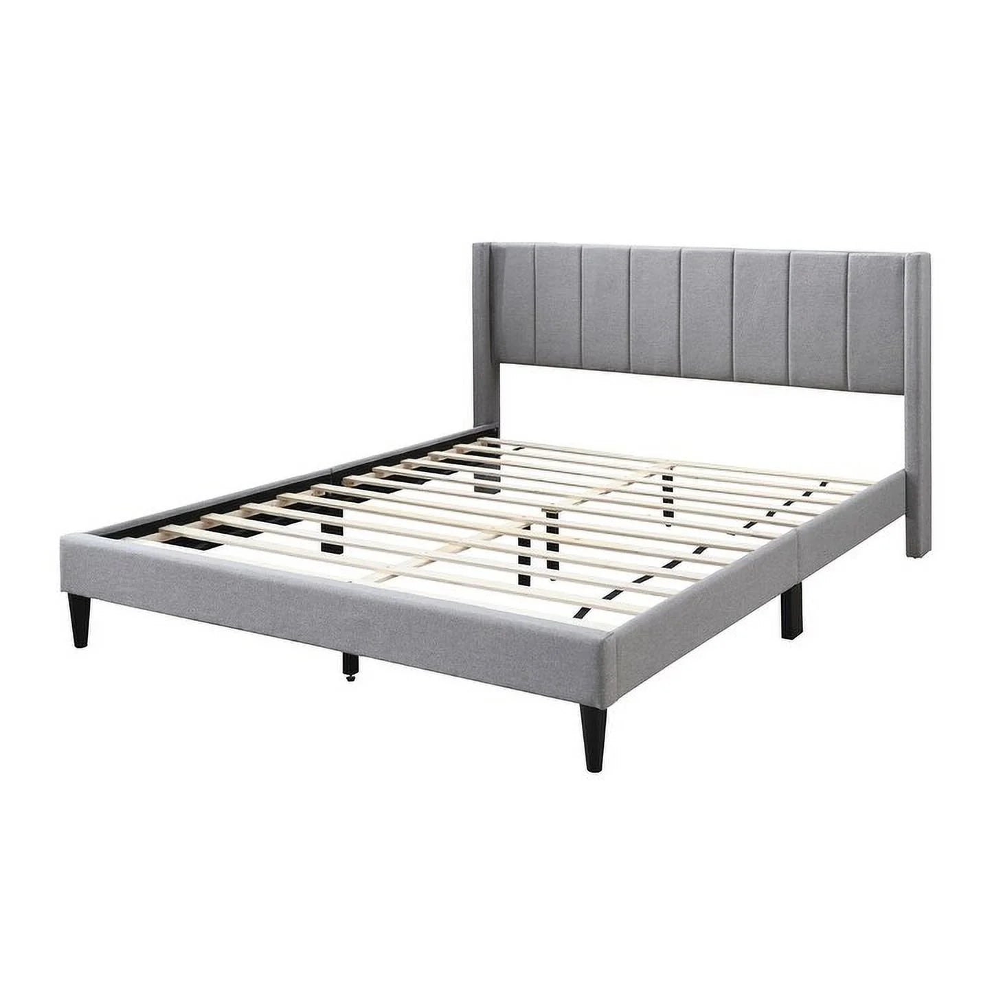 King Size Tufted Wingback Platform Bed Grey Linen k7