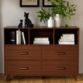 Cozy Castle Dresser Chest for Bedroom, 4 Drawers Chest with 3 Open Shelves, Wood Dresser Drawer Organizers for Kids Bedroom, Mid-Century Modern Dresser for Bedroom, Living Room, White and Brown