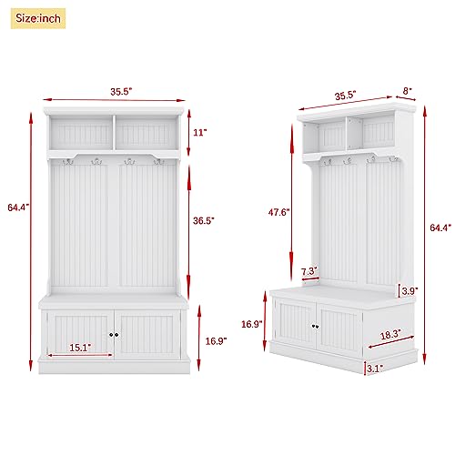 Hall Tree with Shoe Bench and 4 Hooks White k7