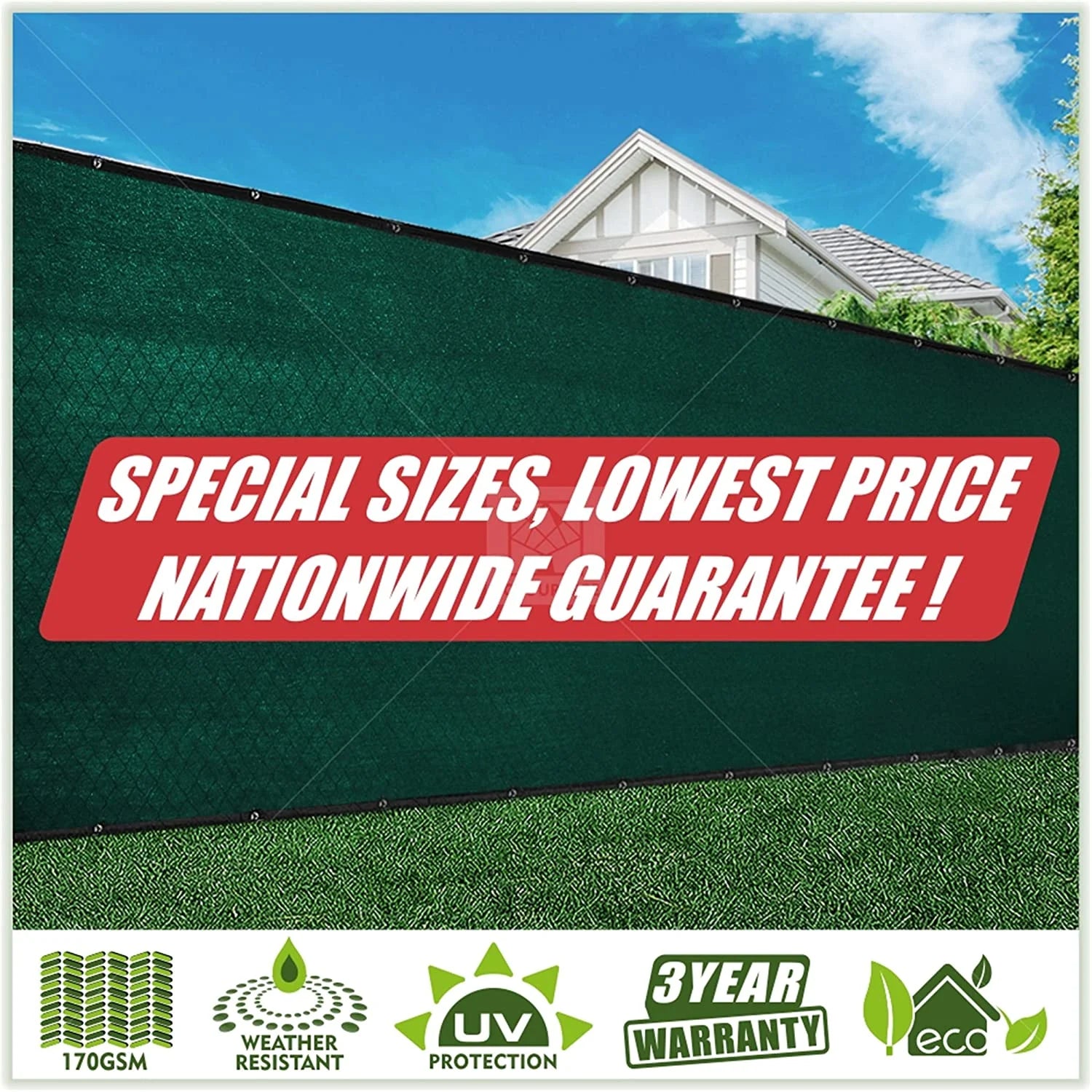 Green Fence Privacy Screen 90% Shade Cloth with Grommets HDPE a7
