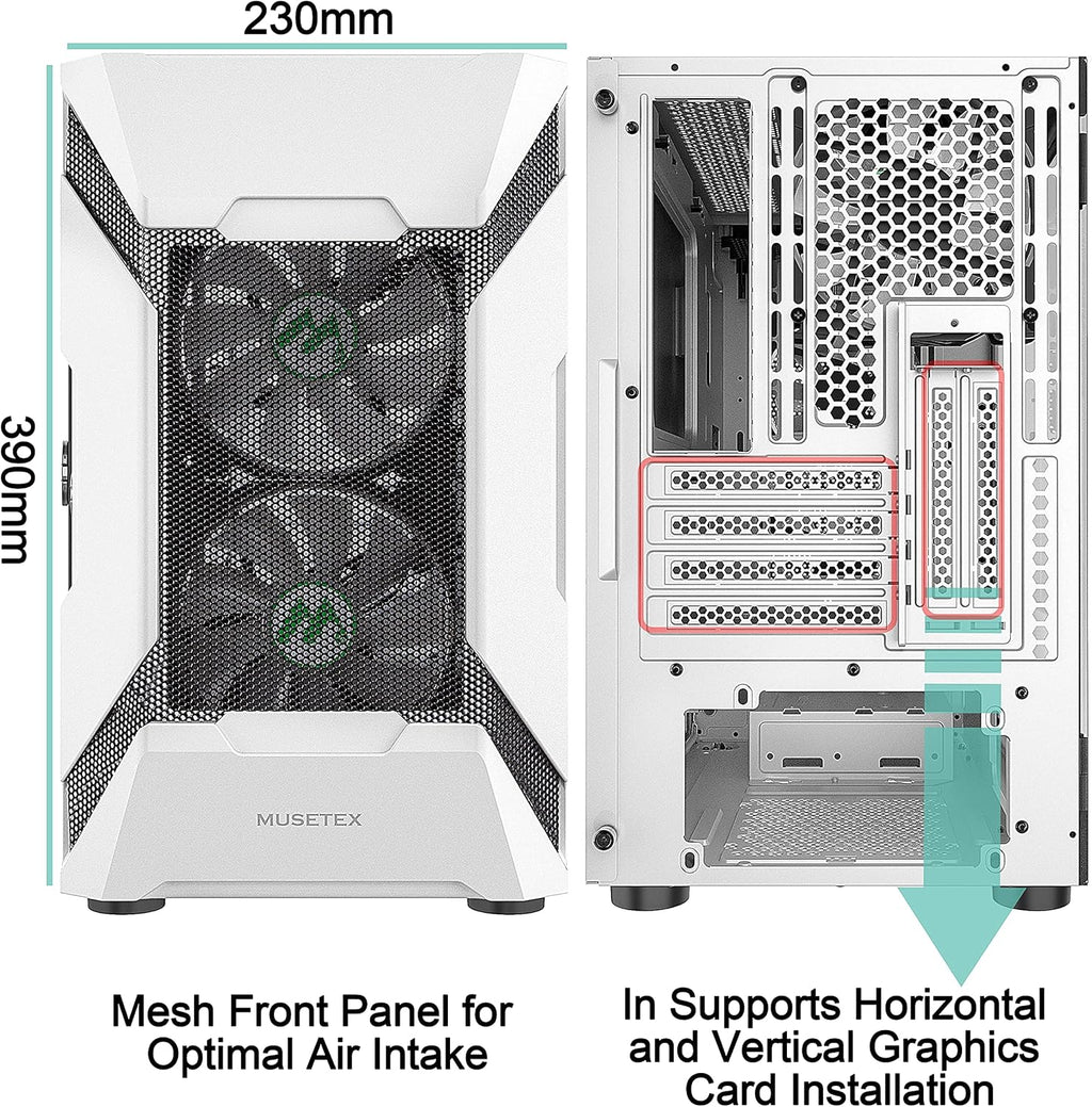 Mesh MATX Mid Tower PC Case White 5 ARGB Fans K7