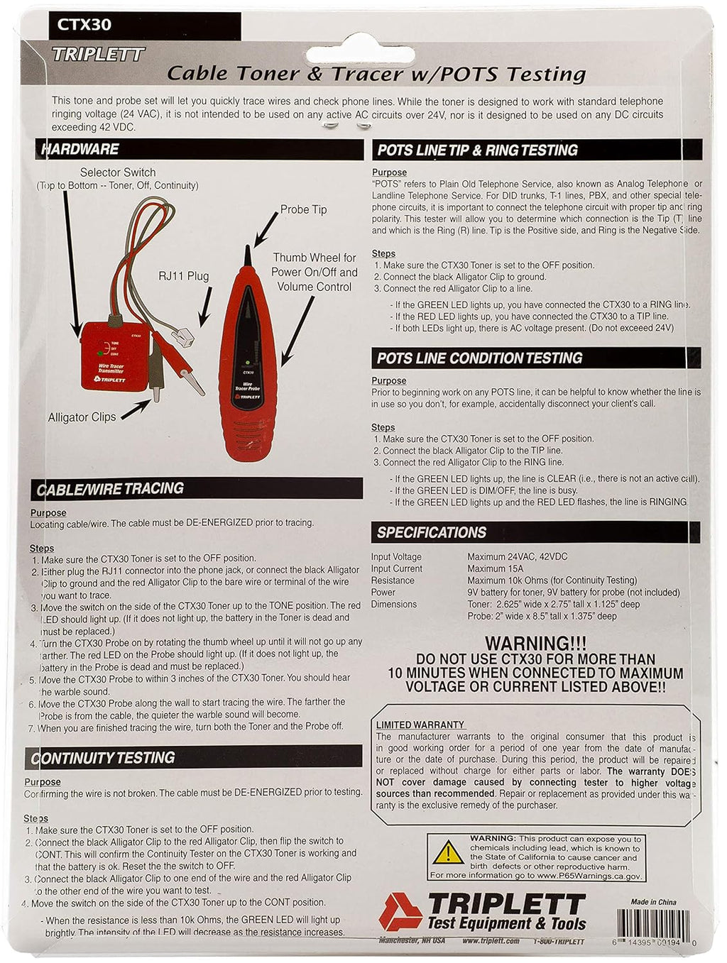 Tone and Probe Wire Trace Cable Test Kit r7K
