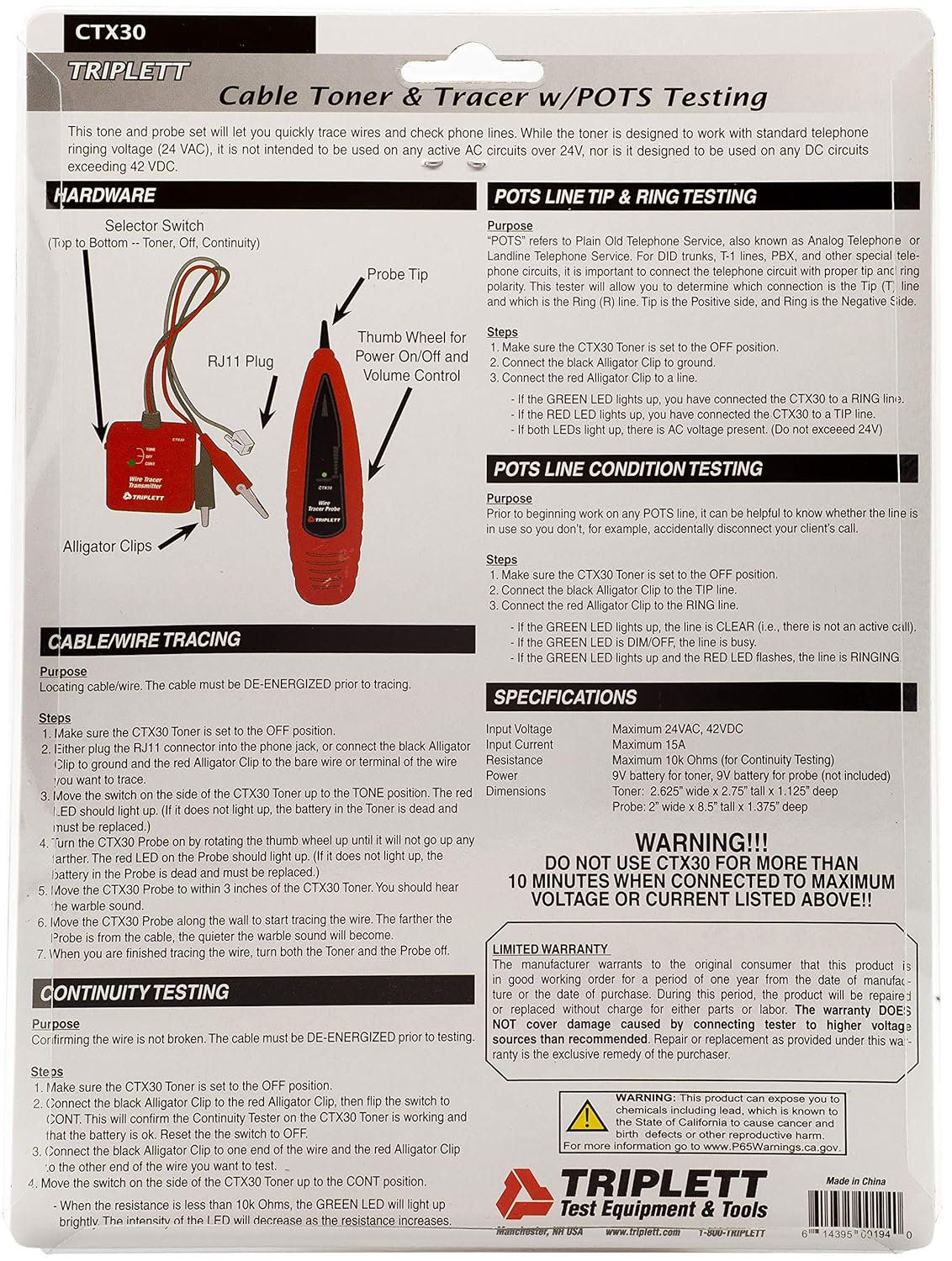 Tone and Probe Wire Trace Cable Test Kit r7K