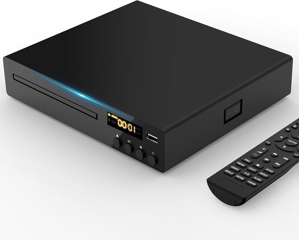DVD Player,Compact DVD Player for Smart TV,1080P DVD Player for All Region Free,CD/DVD Player with USB Input and HDMI/RCA Output,CD Player for Home Stereo System,Mini DVD Player Support PAL/NTSC