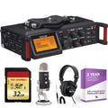 Tascam DR-70D 4-Channel Audio Recording Device for DSLR and Video Cameras + 32GB Memory Card + Studio Headphones + XLR Microphon