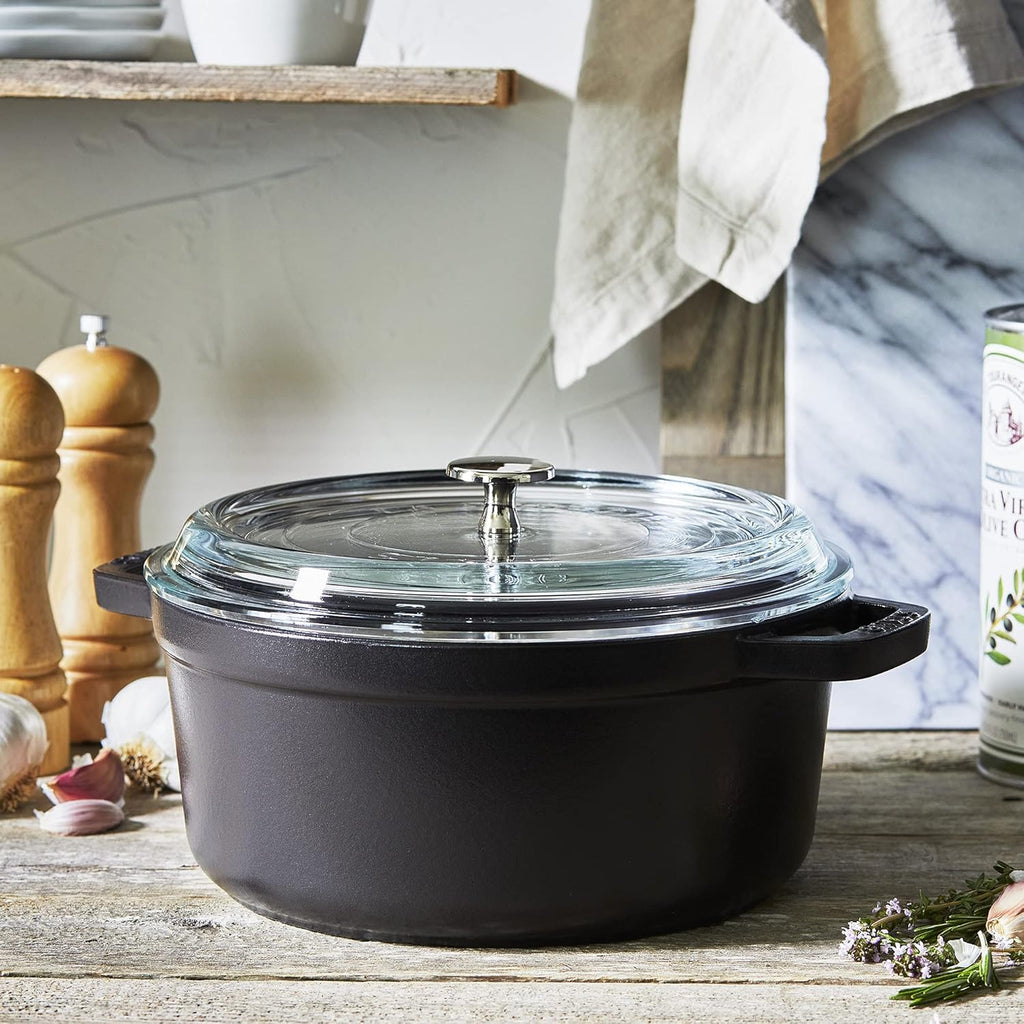 Cast Iron Dutch Oven 4-qt Round Cocotte with Glass Lid k7