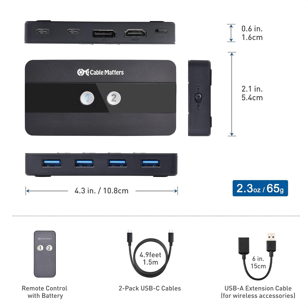 USB C KVM Switch Dual 4K 60Hz HDMI DisplayPort 4x USB 3.0 Remote Control A7