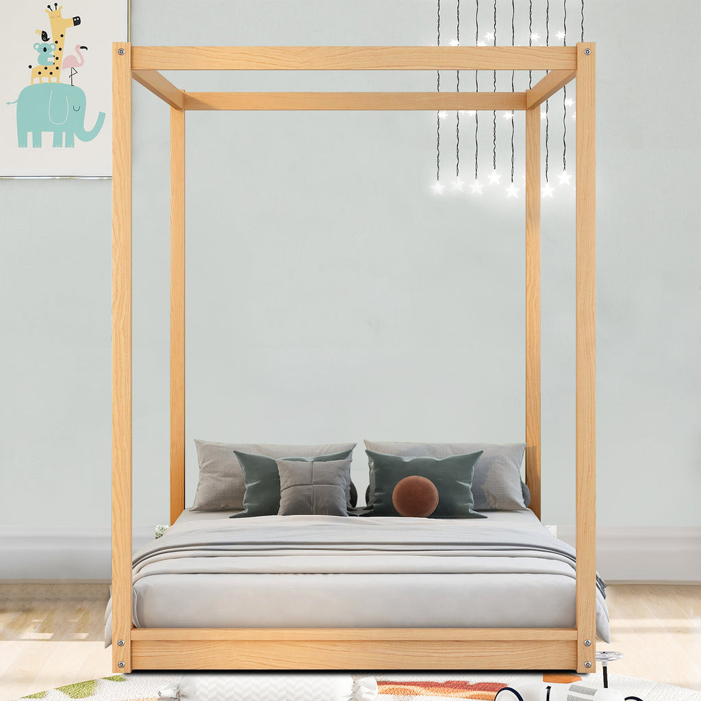 Simple Style Full Size Wood Canopy Platform Bed with Support Legs