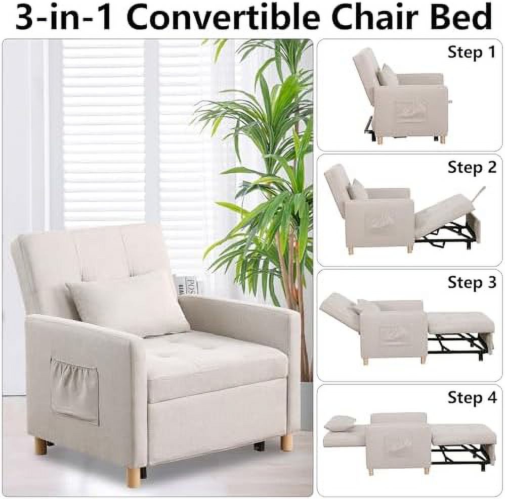 Sleeper Sofa Chair Bed 3-in-1 Convertible Single with Soft Fabric Grey k7