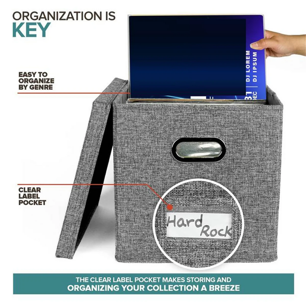 Vinyl Record Storage Box with Lid and Handles 7k