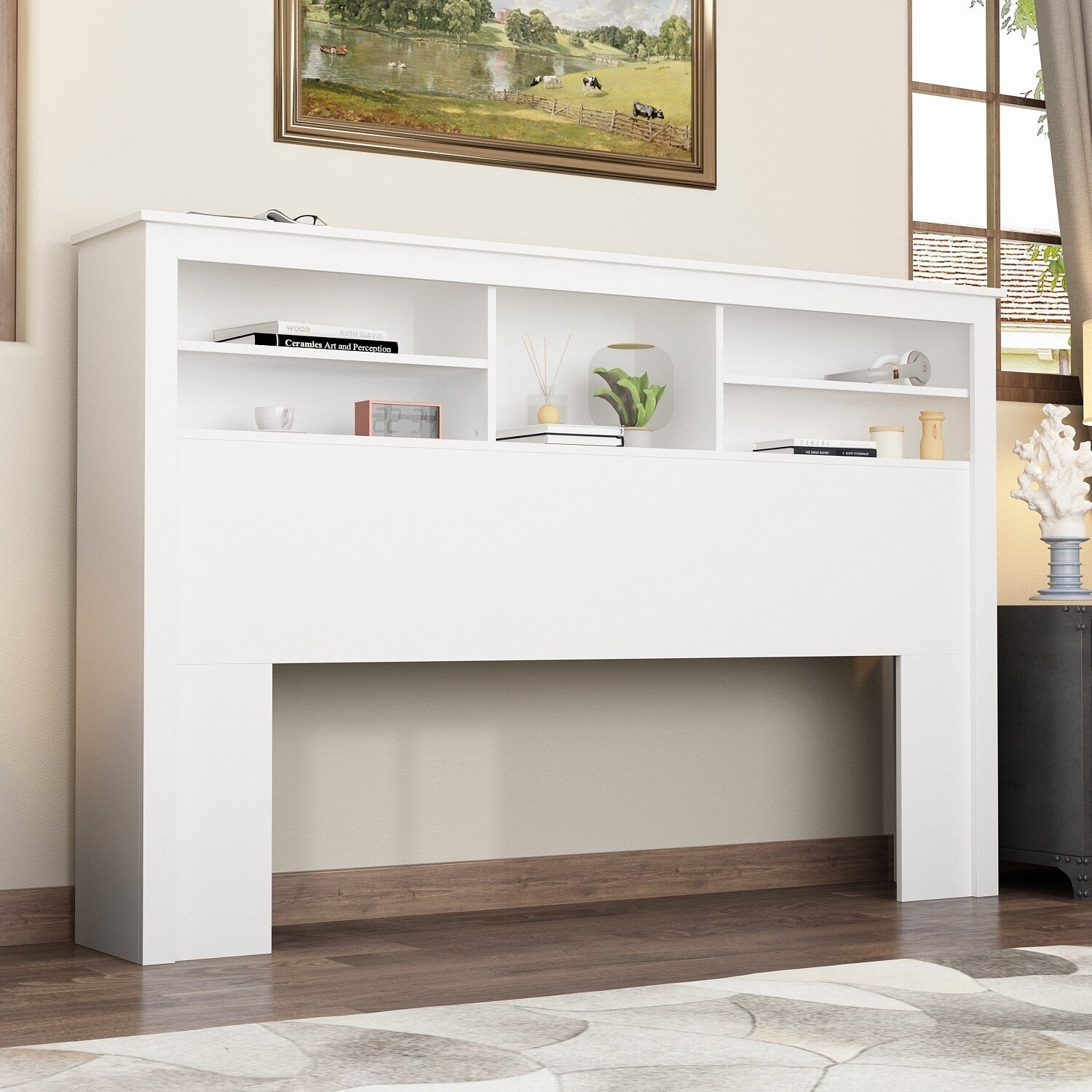 Wooden Bookcase Headboard With Light 7k