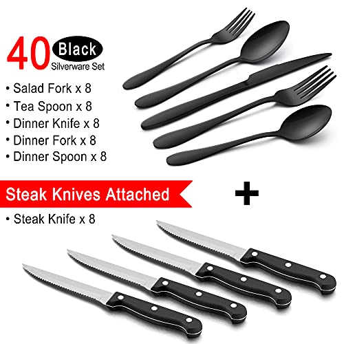 48-Piece Stainless Steel Flatware Set with Steak Knives, for 8, Dishwasher Safe k7