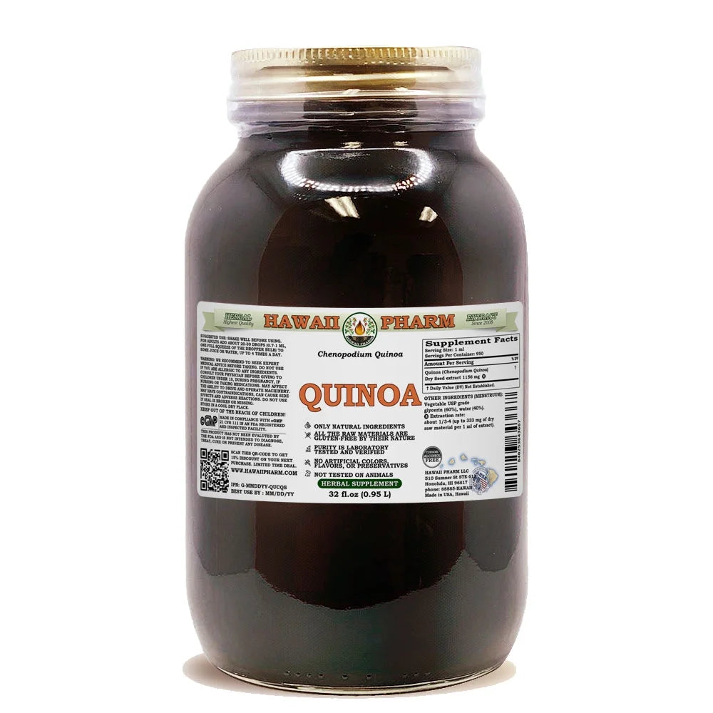 Quinoa (Chenopodium Quinoa) Dry Seed ALCOHOL-FREE Liquid Extract. Expertly Extracted by Trusted HawaiiPharm Brand. Absolutely Natural. Proudly made in USA. Glycerite 32 Fl.Oz
