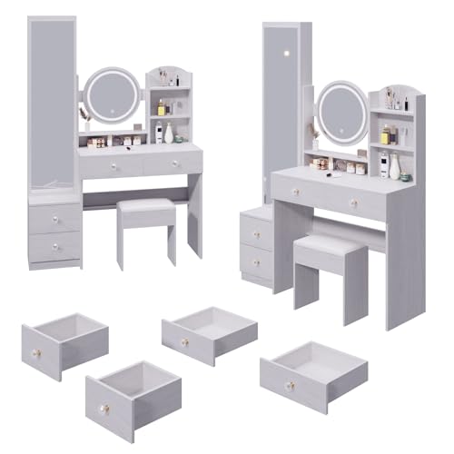 Makeup Vanity Set with Adjustable Lights and Full Body Mirror A7