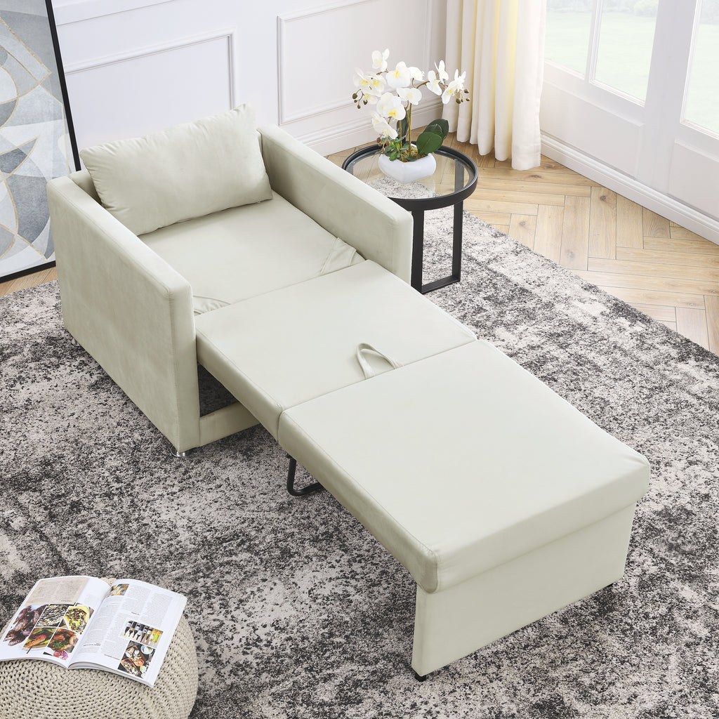 Sofa Bed Chair 2-in-1 Convertible Lounger Beige Velvet q7