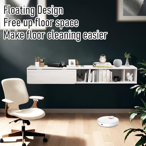 Floating Desk with Storage Shelves, Wall Mounted, Dark Grey k7